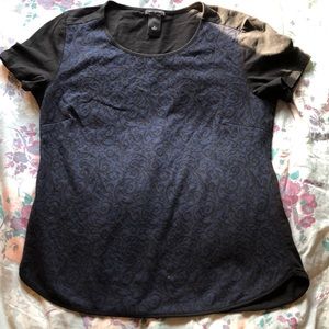 ANN TAYLOR BLUE & BLACK PRINT SHIRT